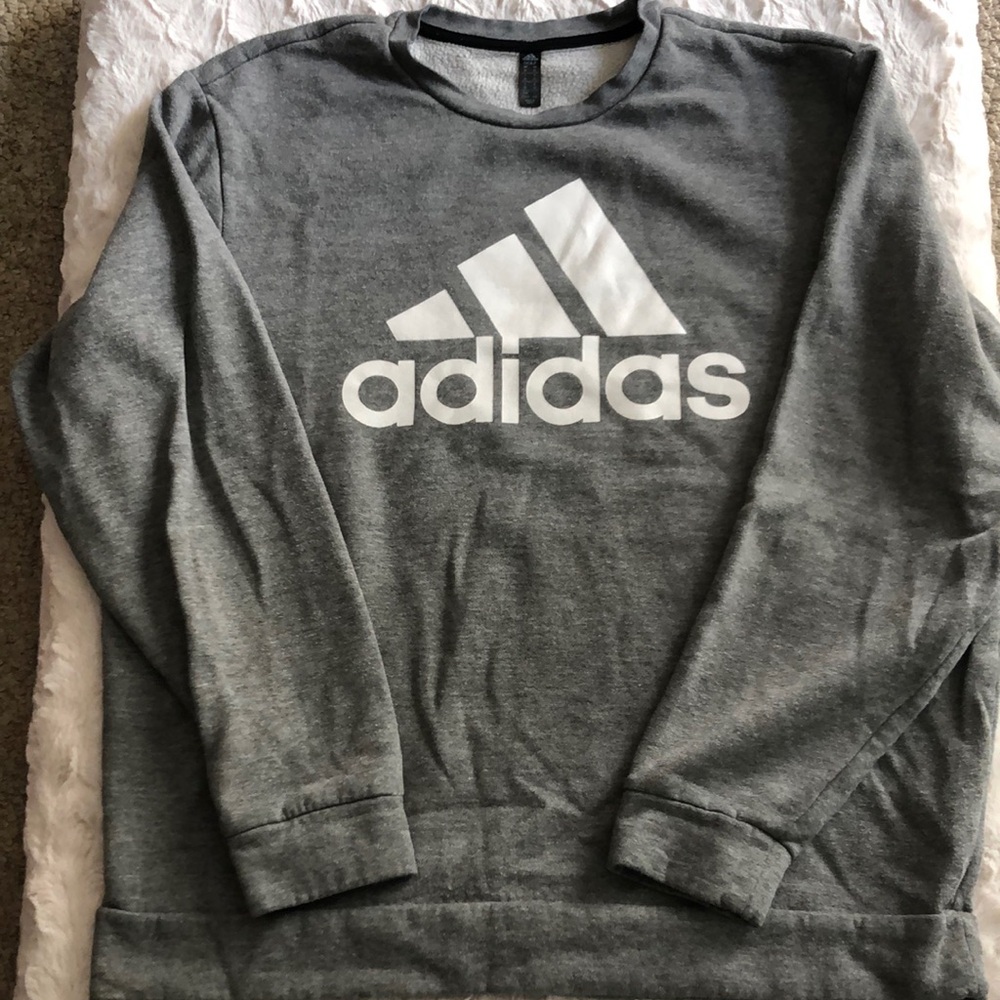 Adidas Gray and White Crewneck Sweater